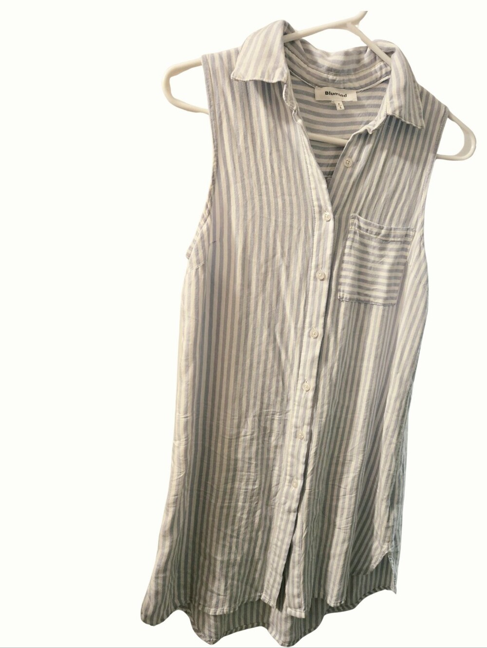 Sleeveless Button-Front Stripe Shirt Dress - Blue/White